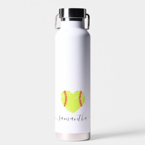 Cute Softball Heart Personalized Name Water Bottle