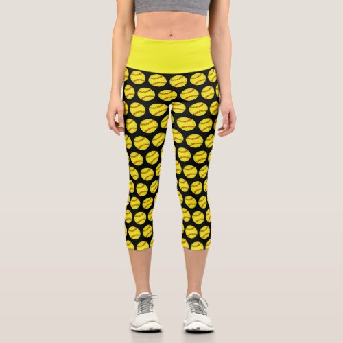 Cute Softball Pattern Capri Leggings