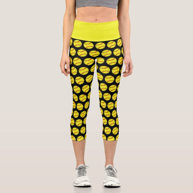 Cute Softball Pattern Capri Leggings (Front)