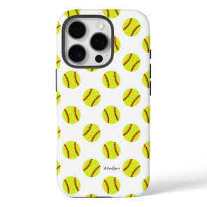 Cute Softball Pattern Personalized Name iPhone 16 Pro Case