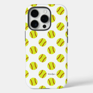 Cute Softball Pattern Personalized Name iPhone 16 Pro Case
