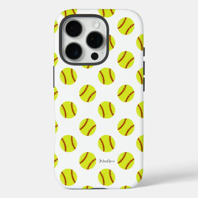 Cute Softball Pattern Personalized Name Case-Mate iPhone Case | Zazzle