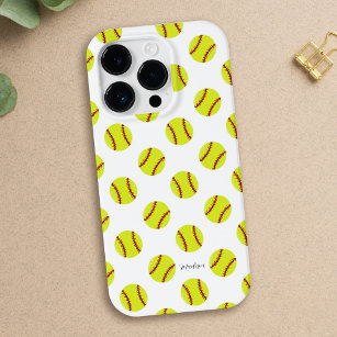 Cute Softball Pattern Personalized Name Case-Mate iPhone 14 Pro Case