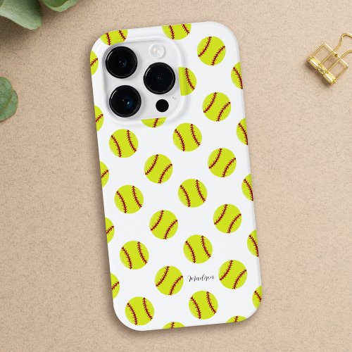 Cute Softball Pattern Personalized Name Case_Mate iPhone 14 Pro Case