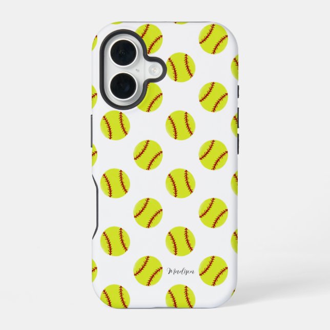Cute Softball Pattern Personalized Name iPhone Case (Back)