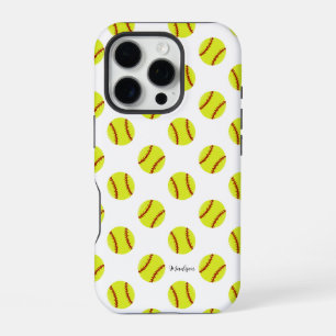 Cute Softball Pattern Personalized Name iPhone 16 Pro Case