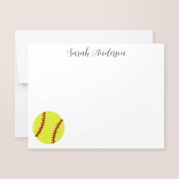 Cute Softball Personalized Stationery Flat Note Card by printcreekstudio at Zazzle
