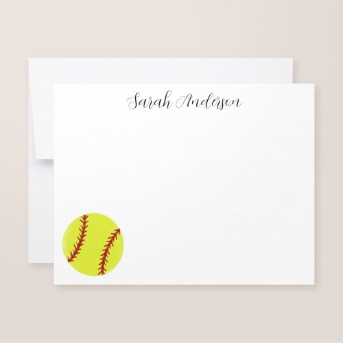 Cute Softball Personalized Stationery Flat Note Card