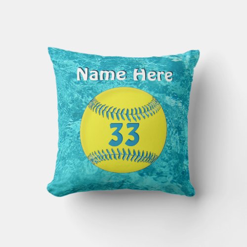 Cute Softball Pillows with Her NAME and NUMBER