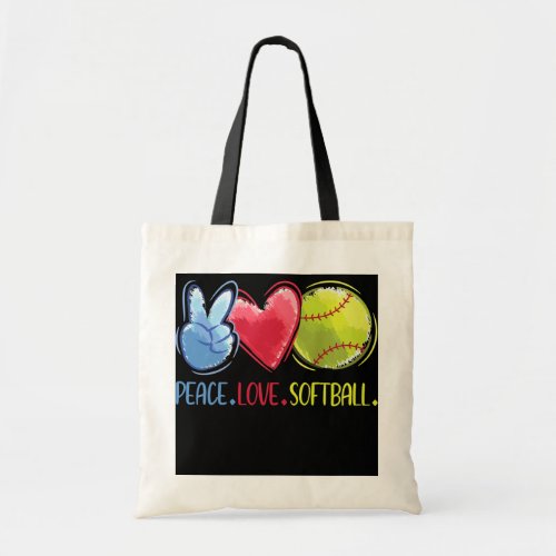 Cute Softball Player Girls Peace Love Softball  Tote Bag