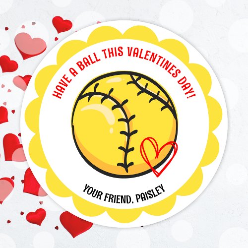 Cute Softball Valentines Day Stickers