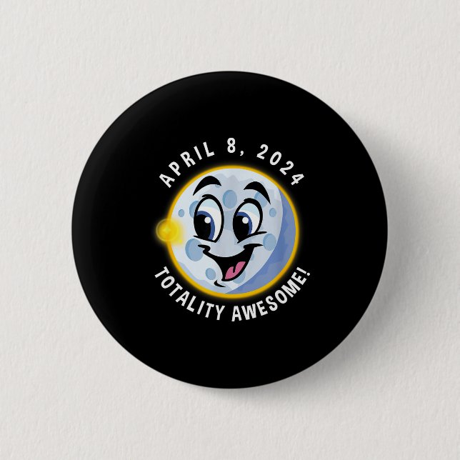 Cute Solar Eclipse April 8 Smiling Button (Front)
