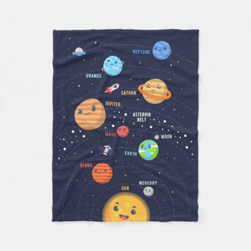 Cute Solar System Design Fleece Blanket