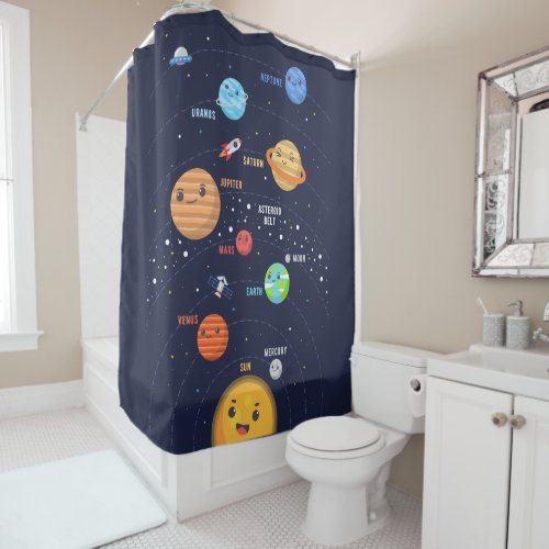 Cute Solar System Design Shower Curtain