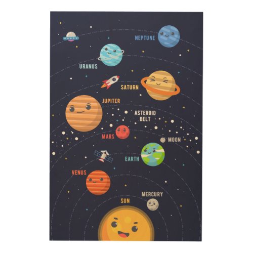 Cute Solar System Design Wood Wall Art