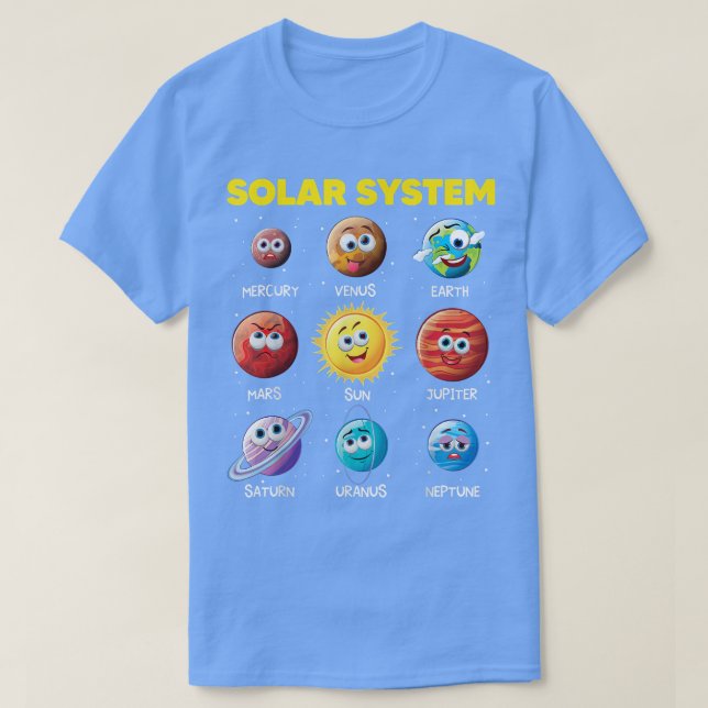 Cute Solar System Funny Planet Faces Space science T-Shirt (Design Front)