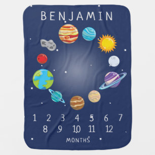 Cute Solar System Milestone Monthly Outer Space Baby Blanket