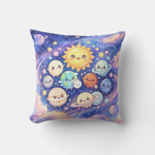 Cute Solar System Planets and Sun Decorative Pillo Throw Pillow