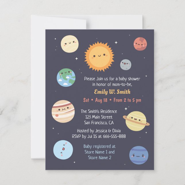 Cute Solar System Sun Planets Space Baby Shower Invitation (Front)