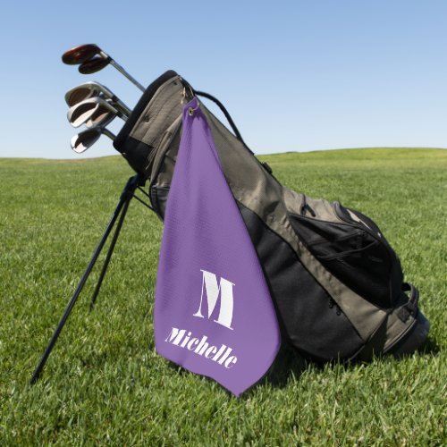 Cute Solid Color Purple Name Initial  Golf Towel