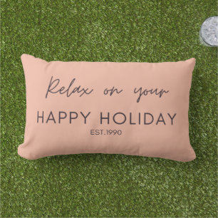 Cute solid pink with script text Relaxing outdoor Lumbar Pillow