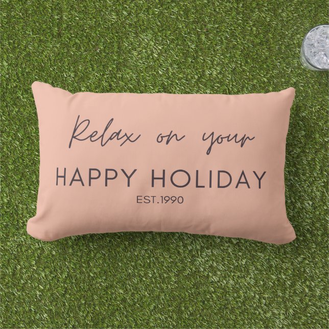 Cute solid pink with script text Relaxing outdoor Lumbar Pillow (Grass)