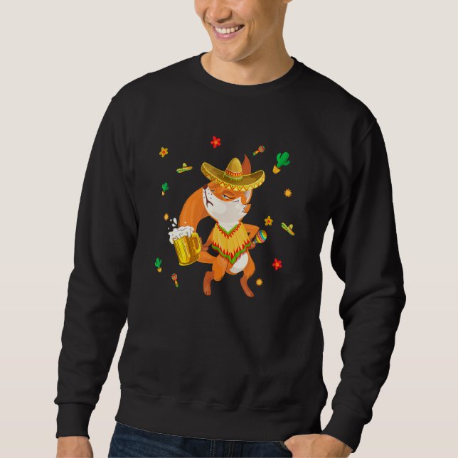 Cute Sombrero Mexican Fox Drinking Beer Cinco De M Sweatshirt (Front)