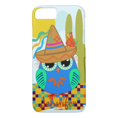 Cute Sombrero owl with parrot  custom Name iPhone 87 Case