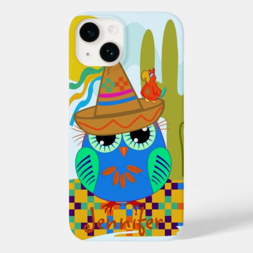 Cute Sombrero owl with parrot  custom Name Case_Mate iPhone 14 Case