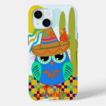 Cute Sombrero owl with parrot &amp; custom Name iPhone 15 Case