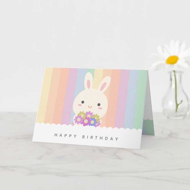 Cute Some Bunny and Flowers Happy Birthday Card (Small Plant)