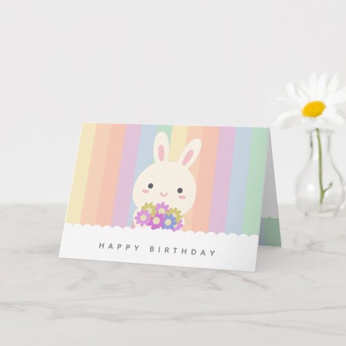 Cute Some Bunny and Flowers Happy Birthday Card