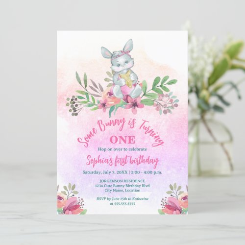 Cute Some Bunny Floral Birthday Party Invitation