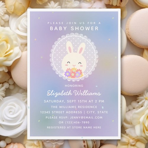 Cute Some Bunny  Flowers Elegant Baby Girl Shower Invitation