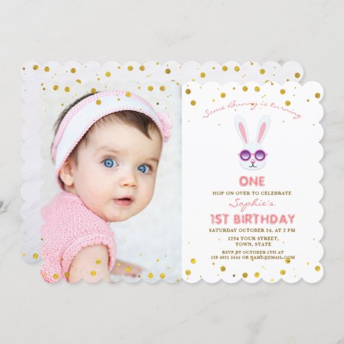 Cute Some Bunny Girl Photo 1ST Birthday Invitation