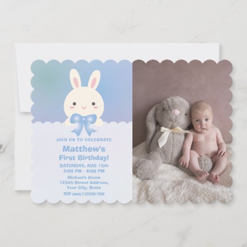 Cute Some Bunny is One Babys First Birthday Photo Invitation