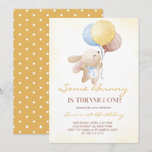 Cute Some Bunny is Turning One Birthday Invitation