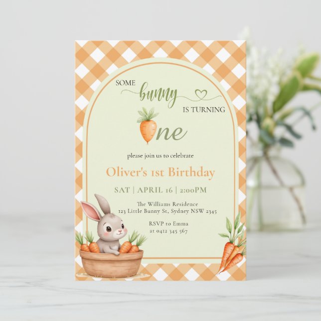 Cute Some Bunny Is Turning One First Birthday Invitation (Standing Front)