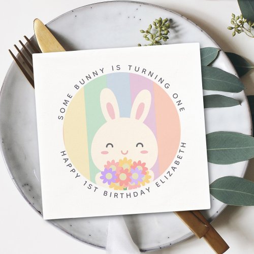 Cute Some Bunny is Turning One Rainbow Birthday Napkins