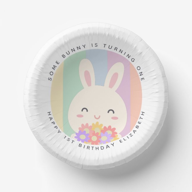 Cute Some Bunny is Turning One Rainbow Birthday Paper Bowls (Front)