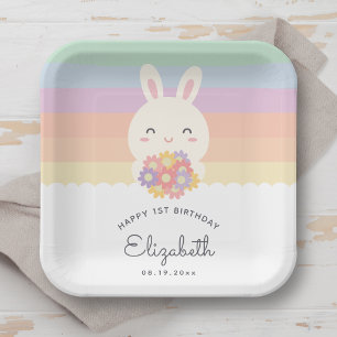 Cute Some Bunny is Turning One Rainbow Birthday Paper Plates