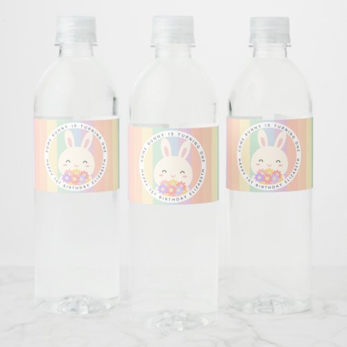 Cute Some Bunny is Turning One Rainbow Birthday Water Bottle Label