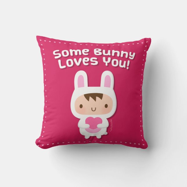 Cute Some Bunny Loves You Love Pun Throw Pillow (Front)