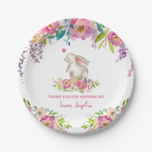 Cute Some Bunny Pink Floral Girl Birthday Paper Plates