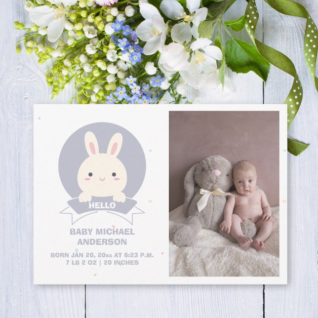 Cute Some Bunny Simple Elegant Baby Photo Birth Announcement (Creator Uploaded)