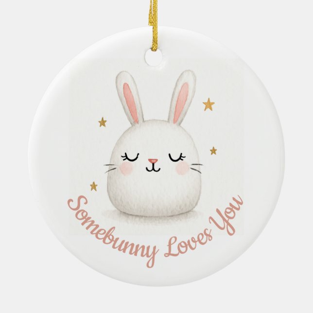 Cute Somebunny Loves You Customizable Bunny  Ceramic Ornament (Back)