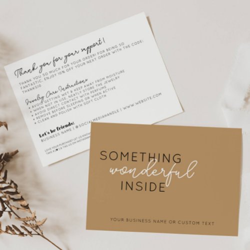Cute Something Inside Beige Thank You Jewelry Care Enclosure Card