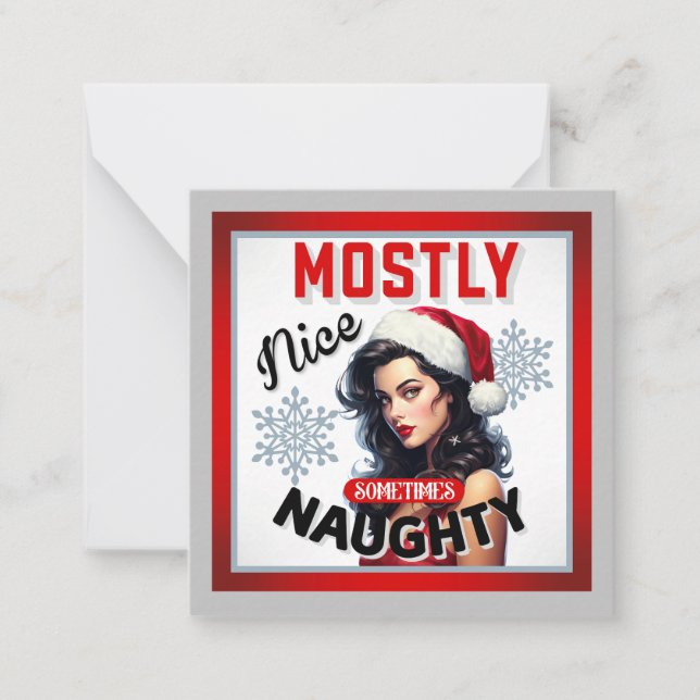 Cute Sometimes Naughty Retro Christmas Pinup Note Card (Front)