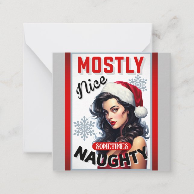 Cute Sometimes Naughty Retro Christmas Pinup Note Card (Front)