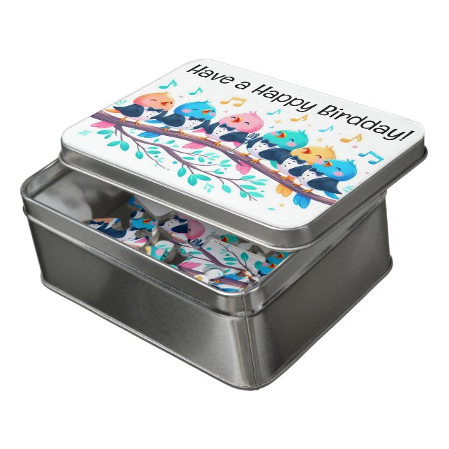 Cute Songbirds Belting out a Very Happy Birdday!  Jigsaw Puzzle (Lid Open)